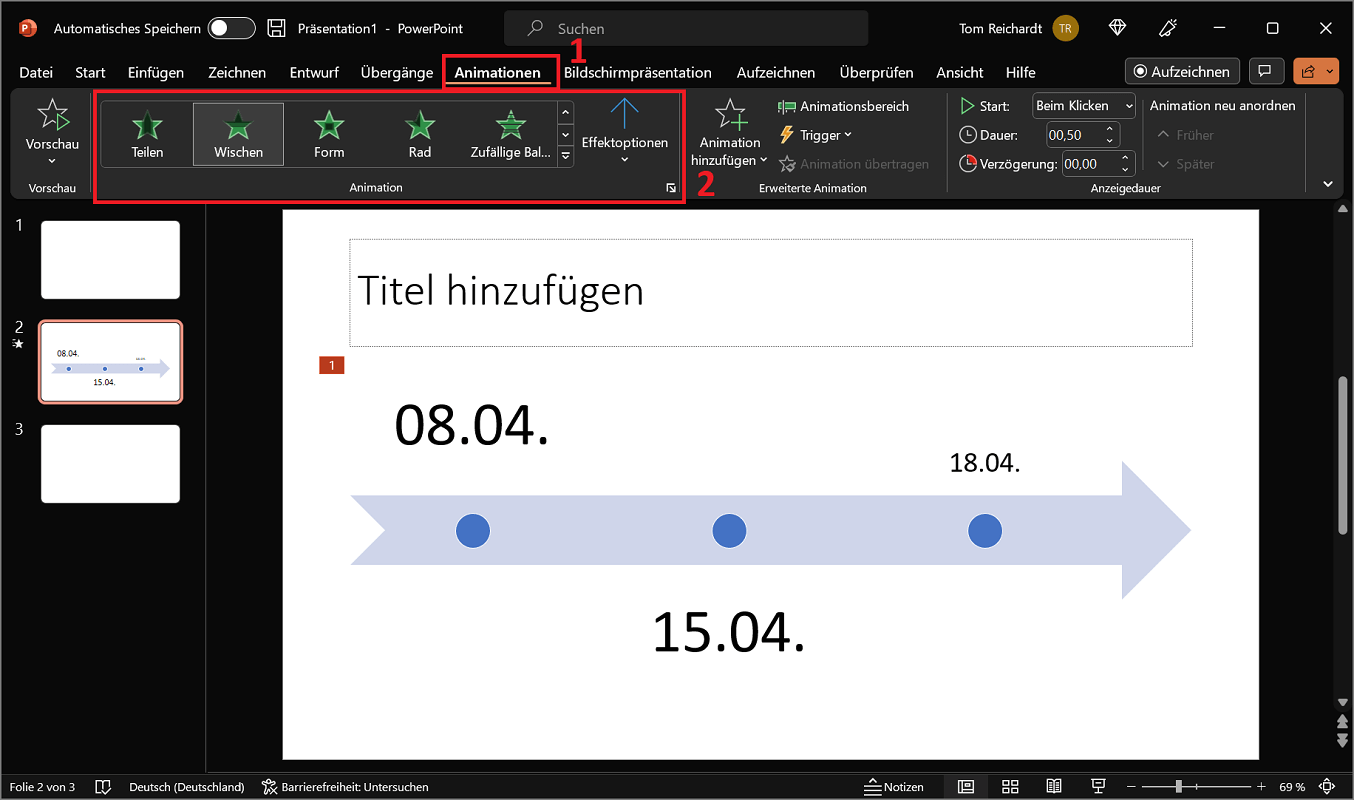 Animaties toevoegen aan een PowerPoint-tijdlijn