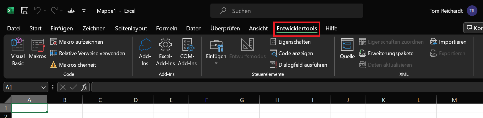 Het deelvenster Ontwikkelaarstools in Excel