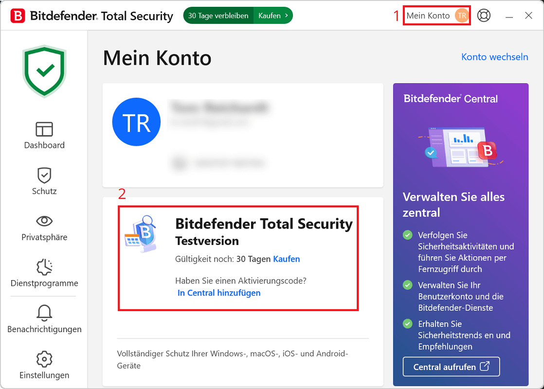 Toon de resterende Bitdefender-licentietermijn