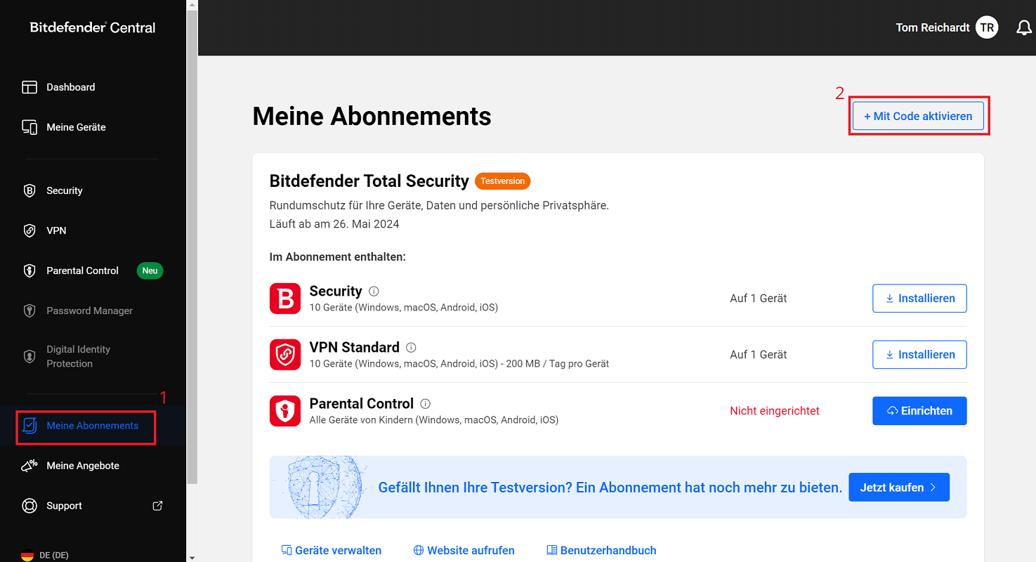 Verleng de activatiecode en activeer Bitdefender