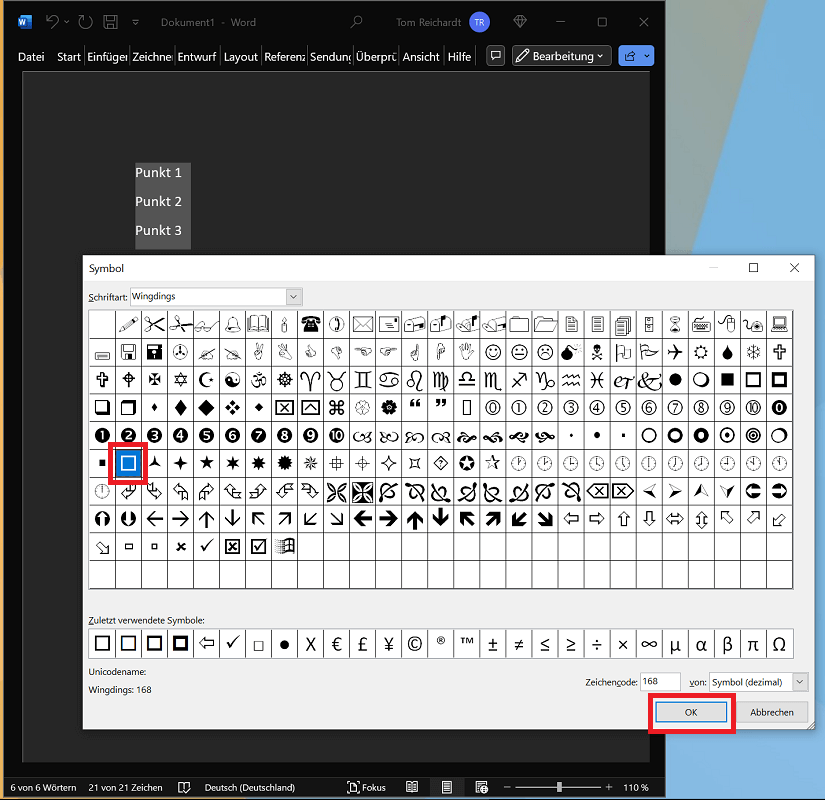 Voeg een selectievakje in Word in