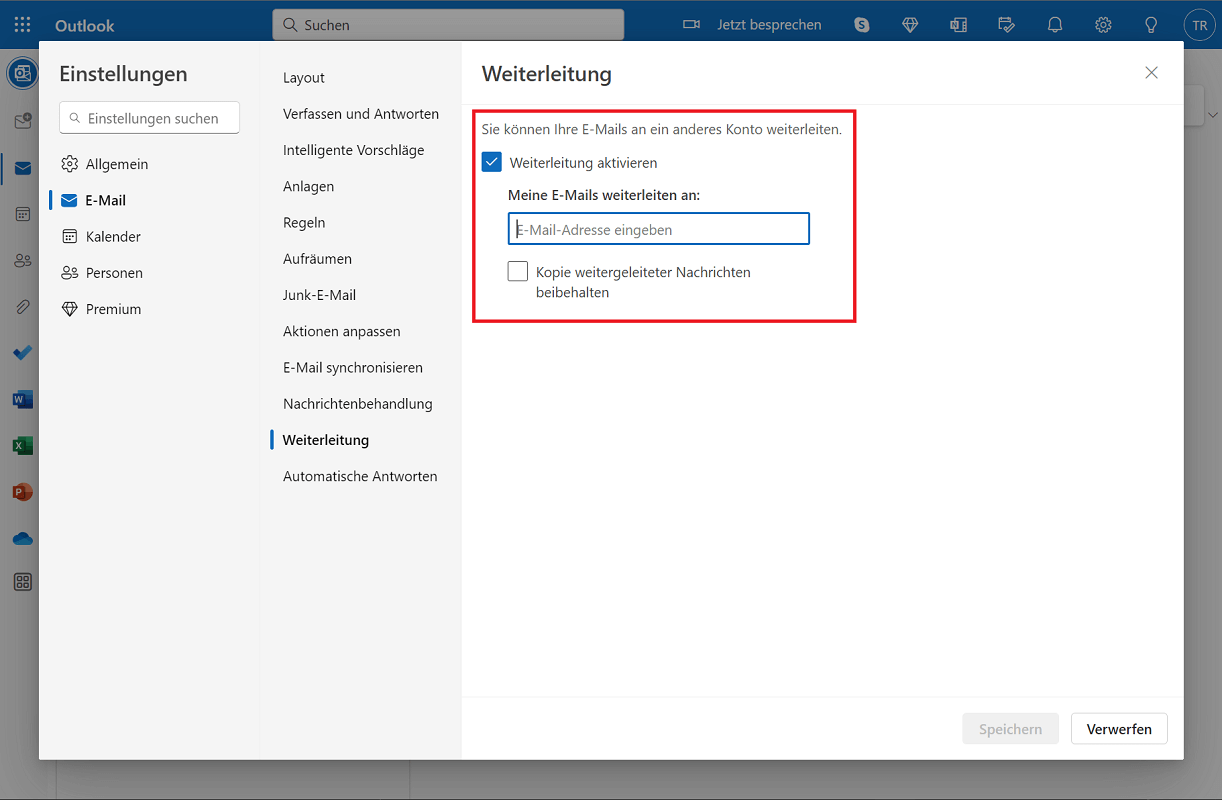 Stel het doorsturen van e-mail in de Outlook-webversie in