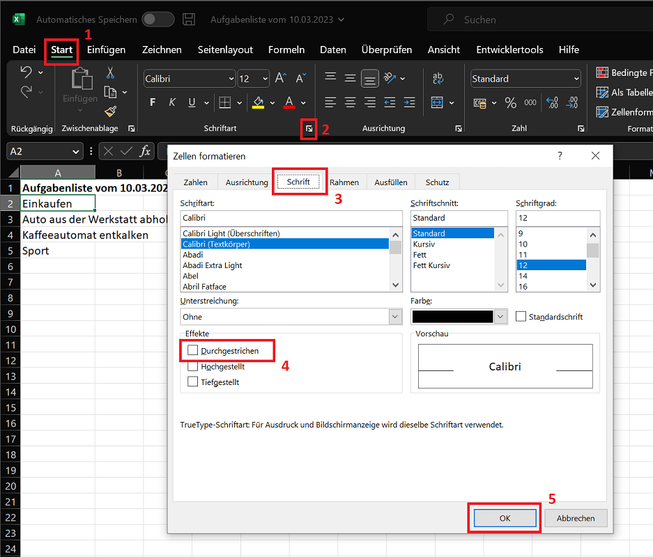Excel: Doorstreepfunctie in de opties