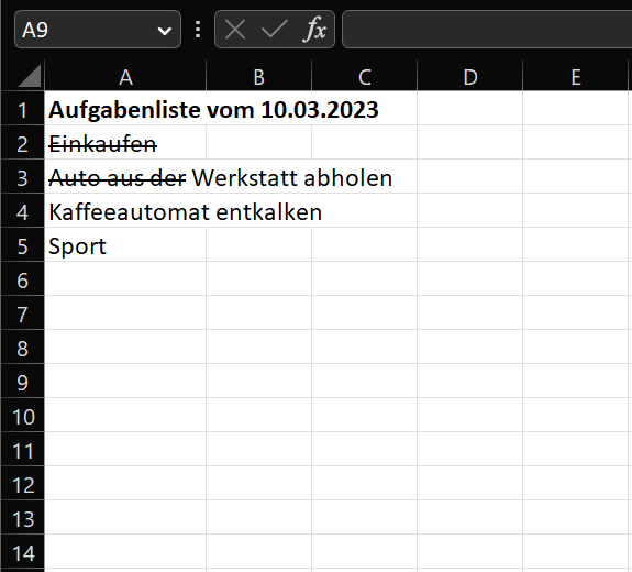 Streep de afzonderlijke onderdelen door in Excel
