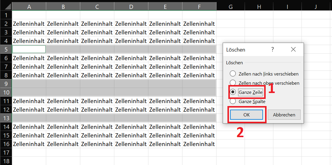 Verwijder de volledige lege rij in Excel