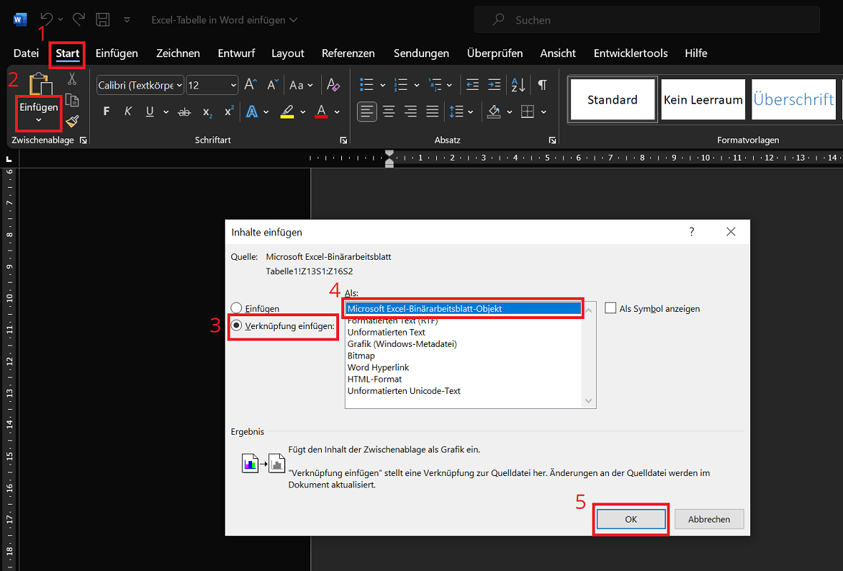 Koppel Excel-tabel in Word