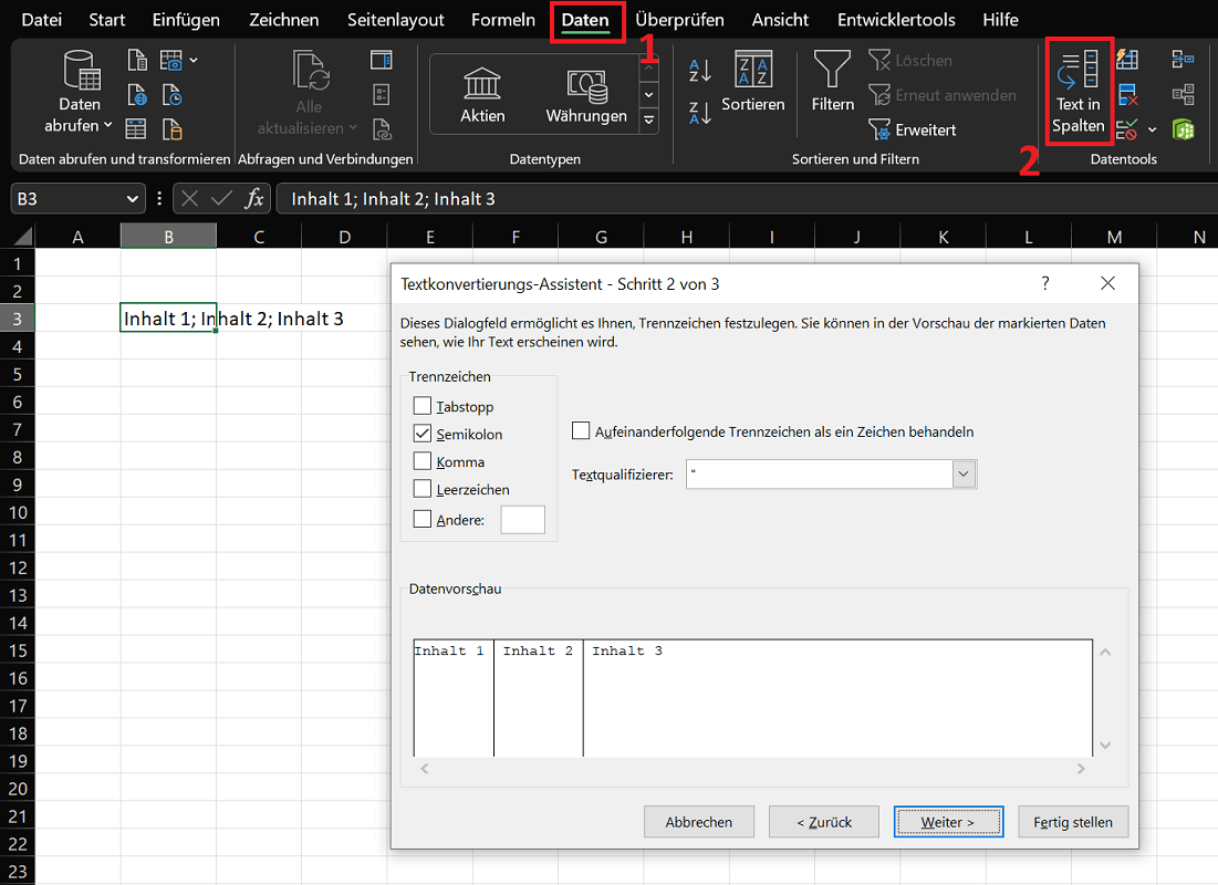 Cel splitsen in Excel met de wizard Tekstconversie