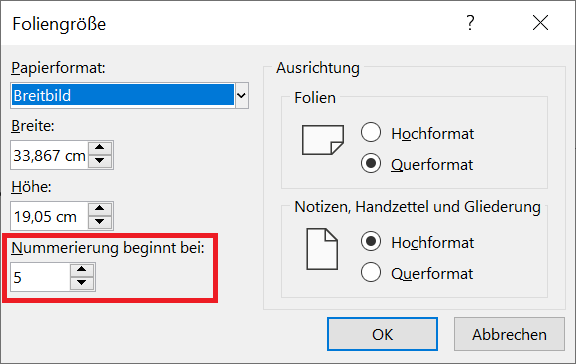 Begin dianummering in PowerPoint met een specifiek nummer