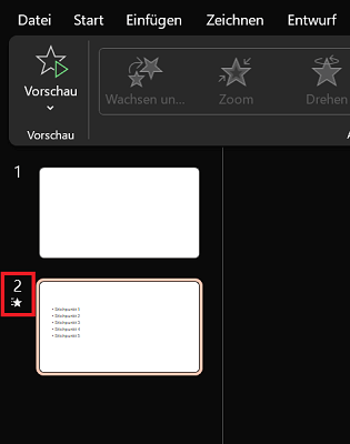 Speel animatie af als voorbeeld in het diaoverzicht