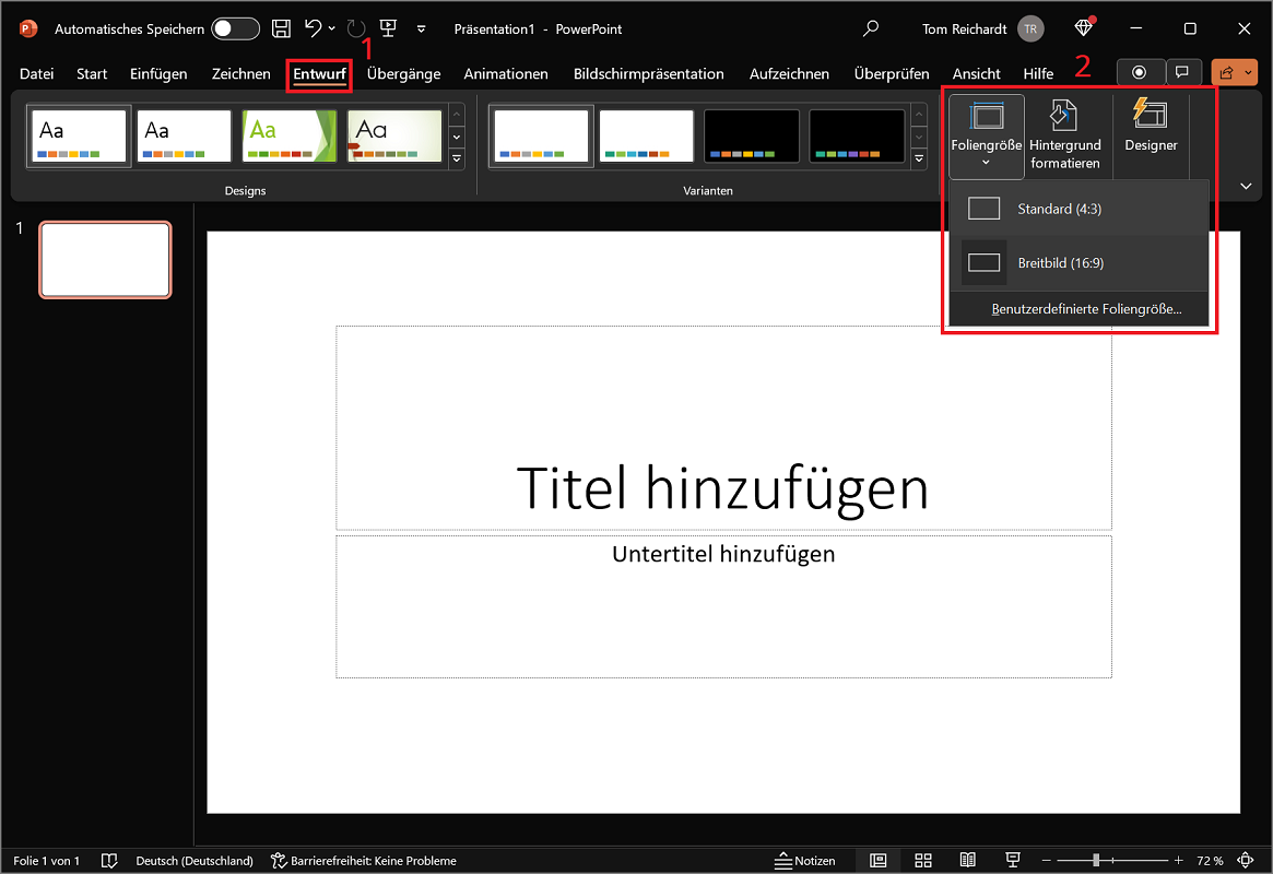 Wijzig het formaat in PowerPoint