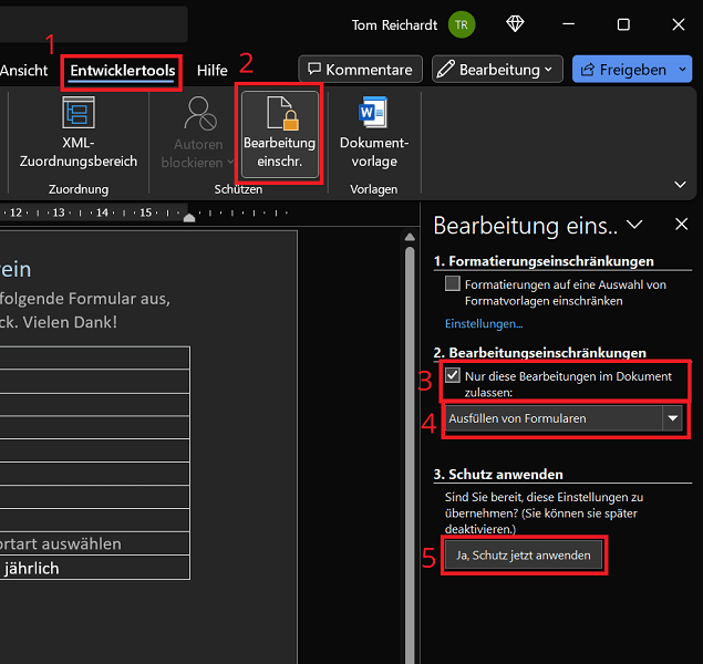 Activeer de bewerkingsbeveiliging voor een Word-formulier