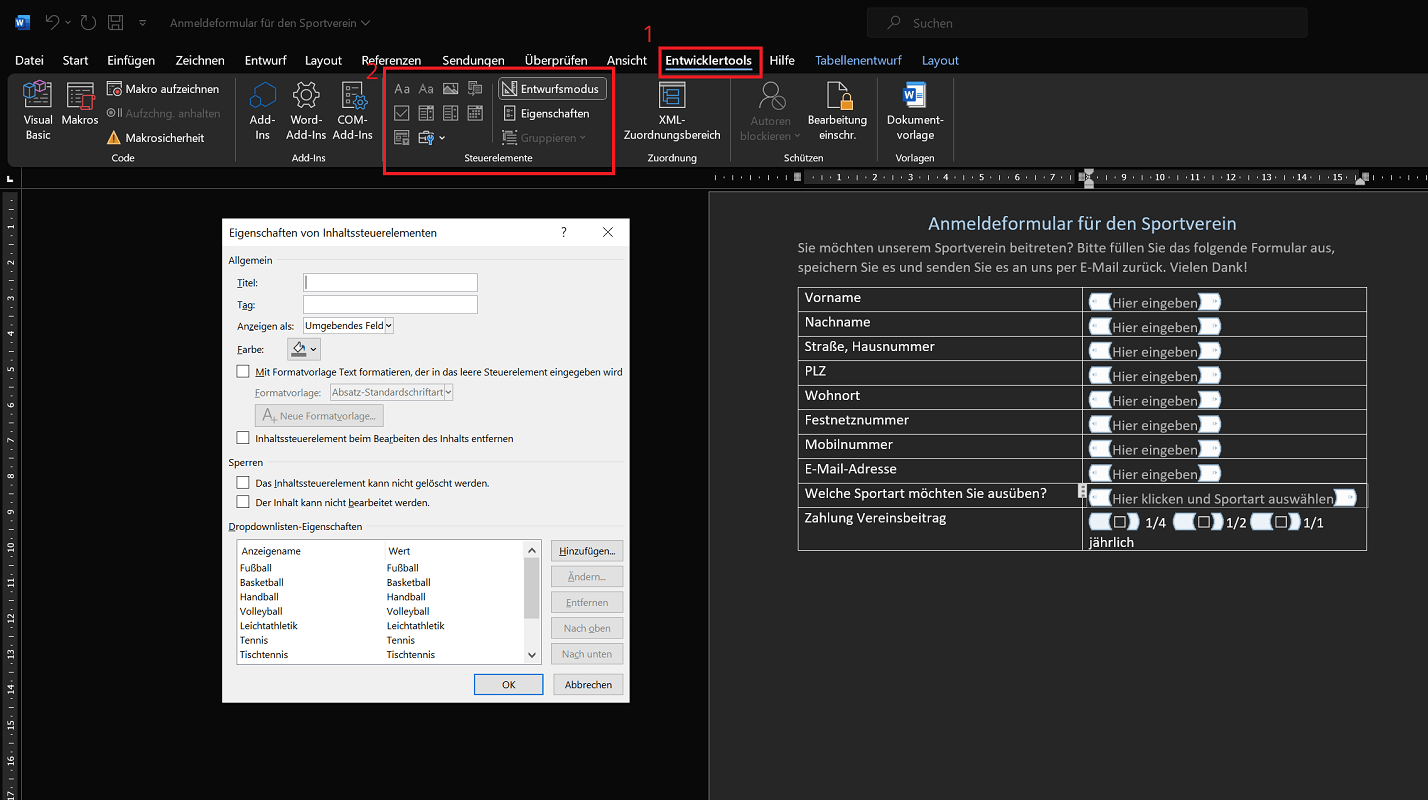 Maak een formulier in Word