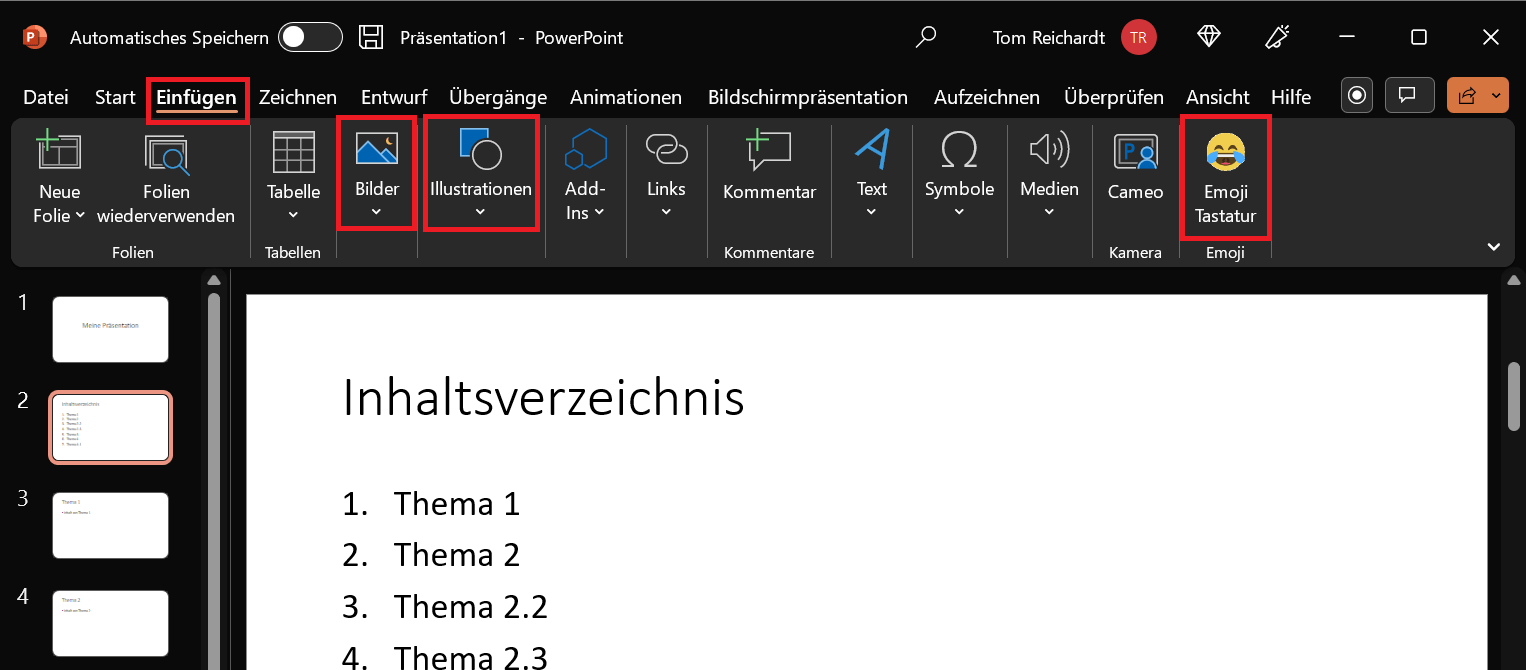 Voeg pictogrammen, afbeeldingen, vormen en emoji's in