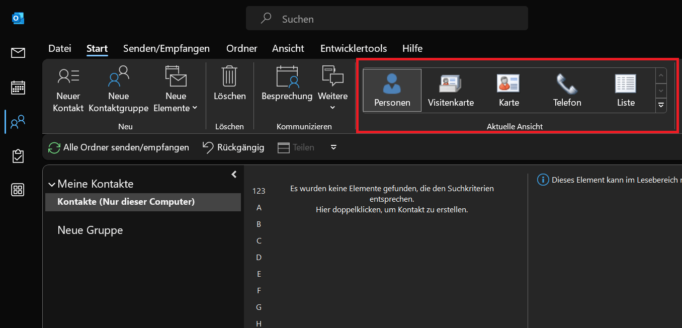 Pas de contactenweergave aan