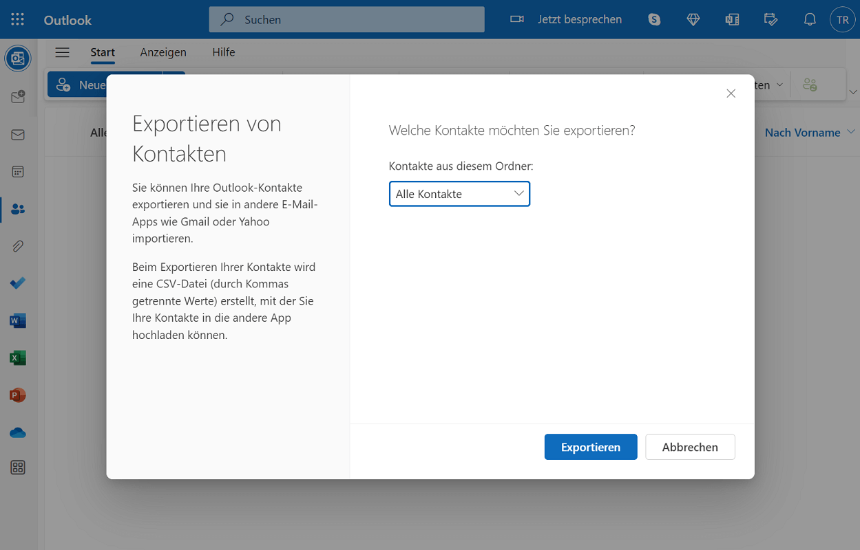 Exporteer contacten in de Outlook webversie