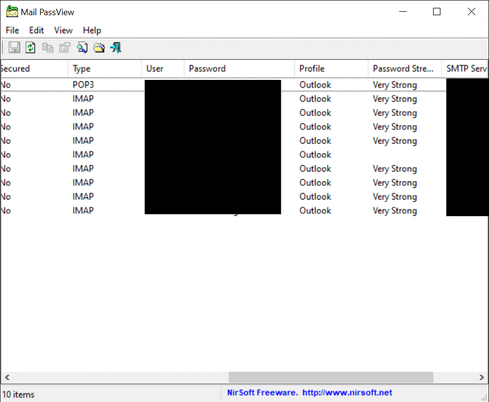 Lees het Outlook-wachtwoord met Mail PassView