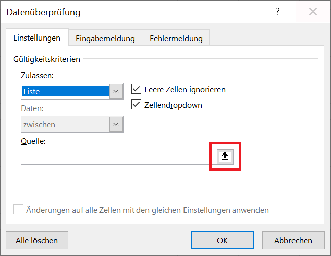 Excel-menu met de gegevensvalidatiefunctie