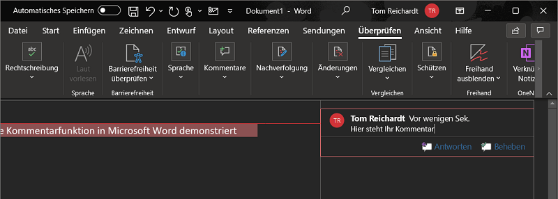 Voeg een nieuwe opmerking in Microsoft Word in