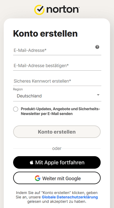 Norton-account/Account aanmaken