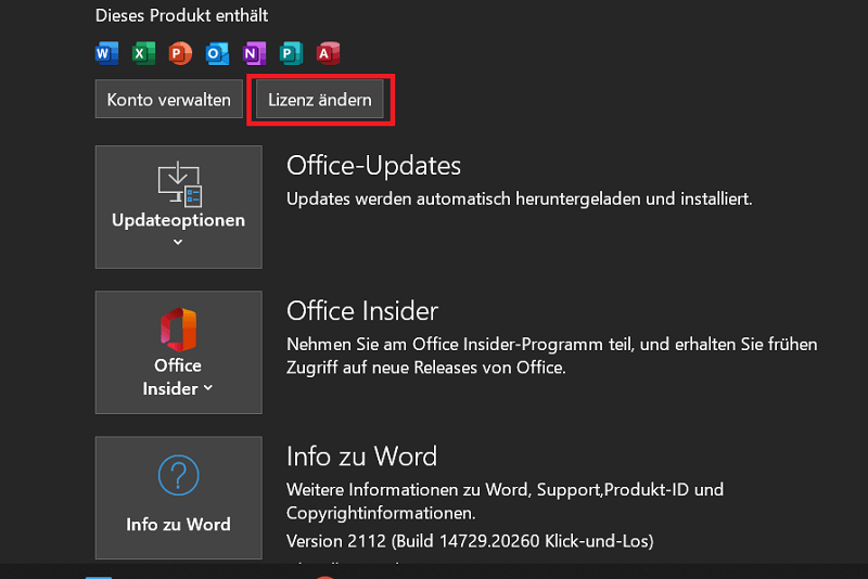 Office 2016 wijzigen Toets de opties in