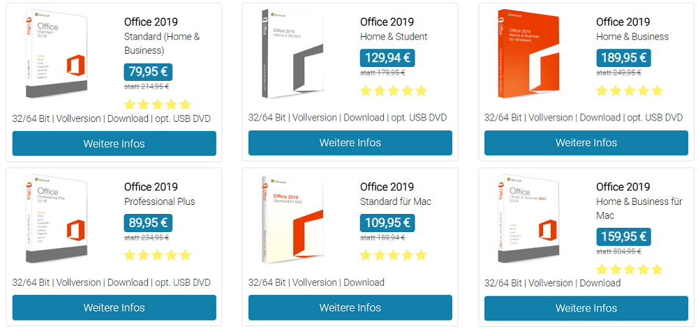 Office 2019-versies in één oogopslag