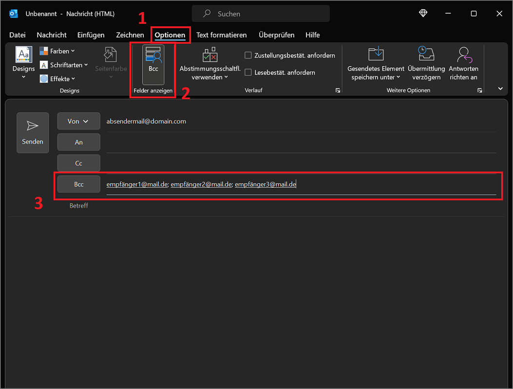 Activeer Outlook Bcc