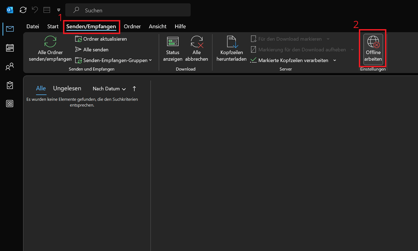 Schakel Outlook offlinemodus in