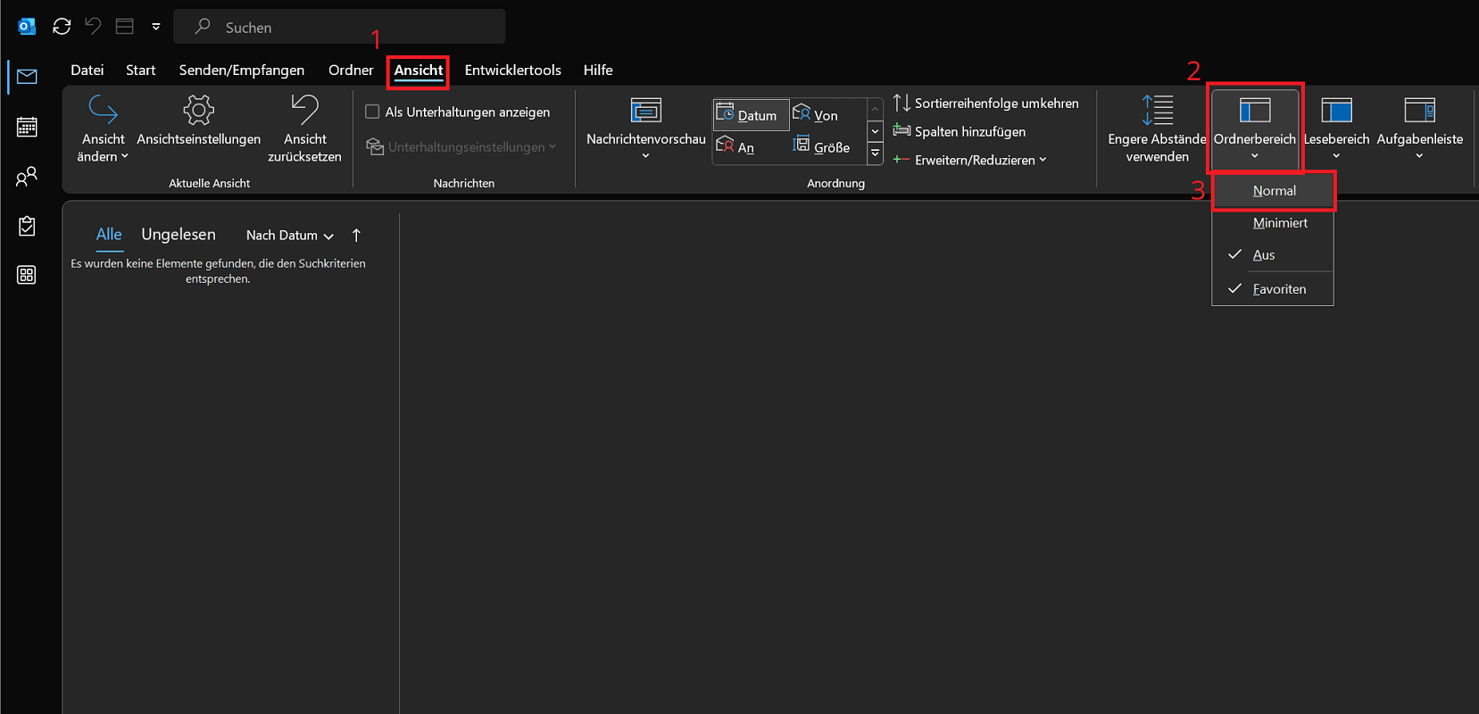 Schakel het mappenvenster in Outlook in