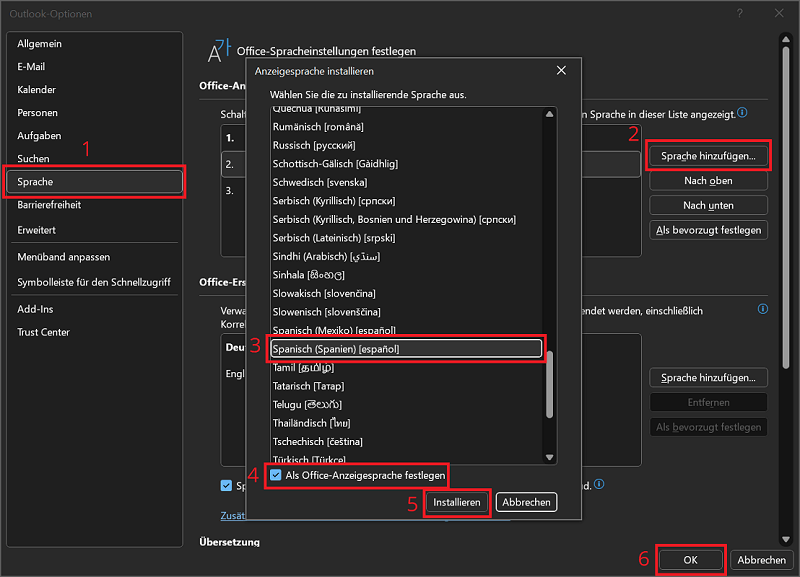 Voeg meer taalpakketten toe in Outlook