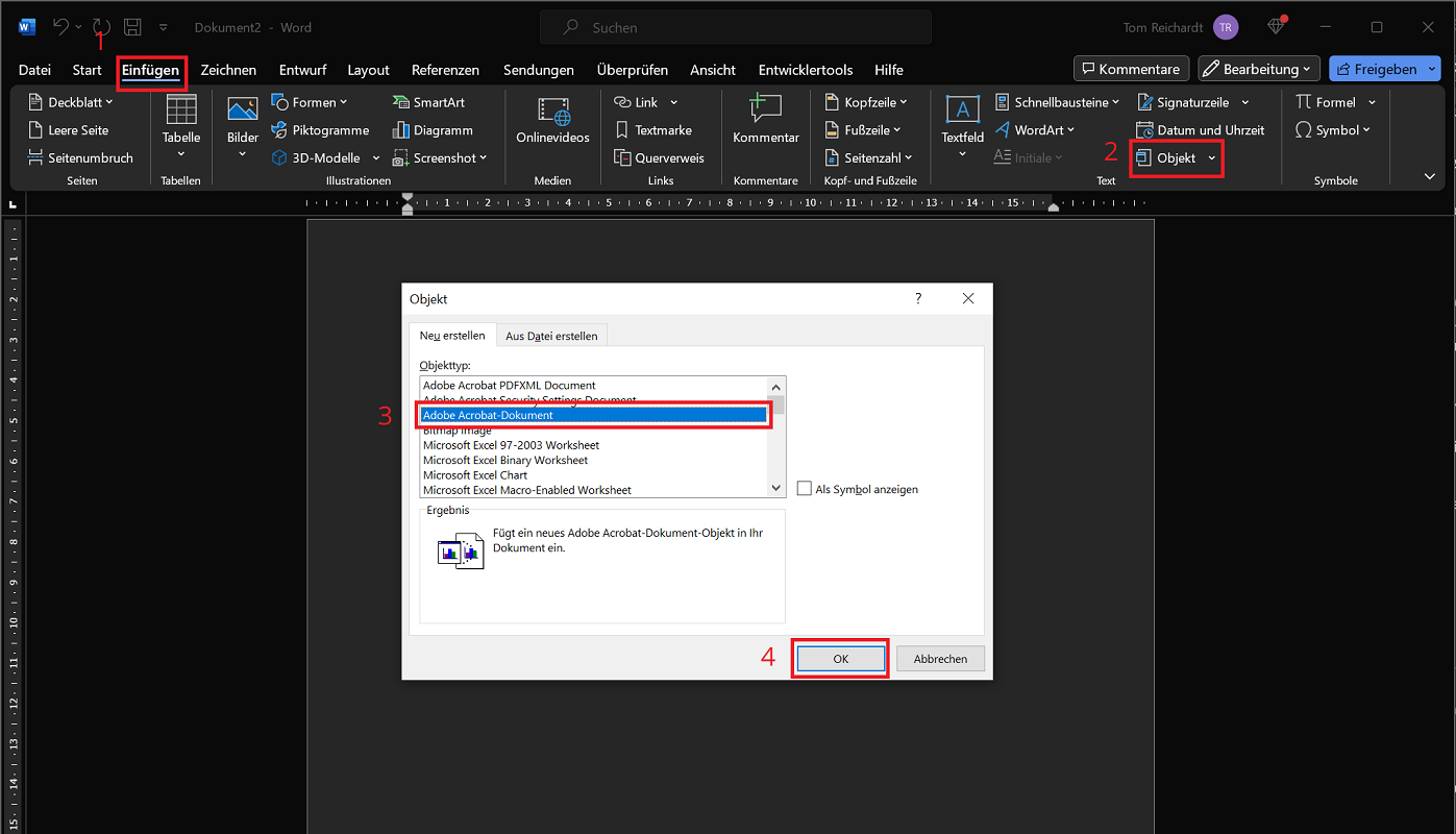 Voeg een PDF-bestand in Word in
