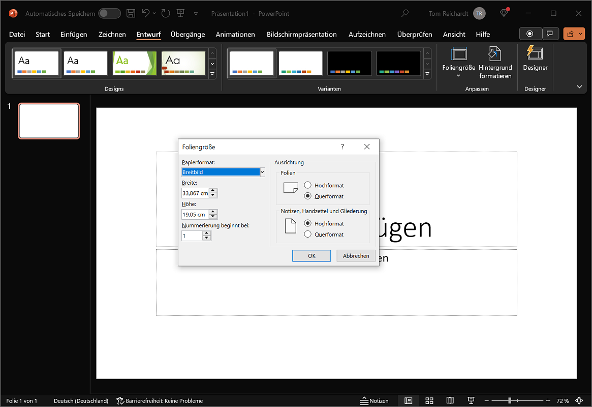 Maak en bewaar een aangepast formaat in PowerPoint