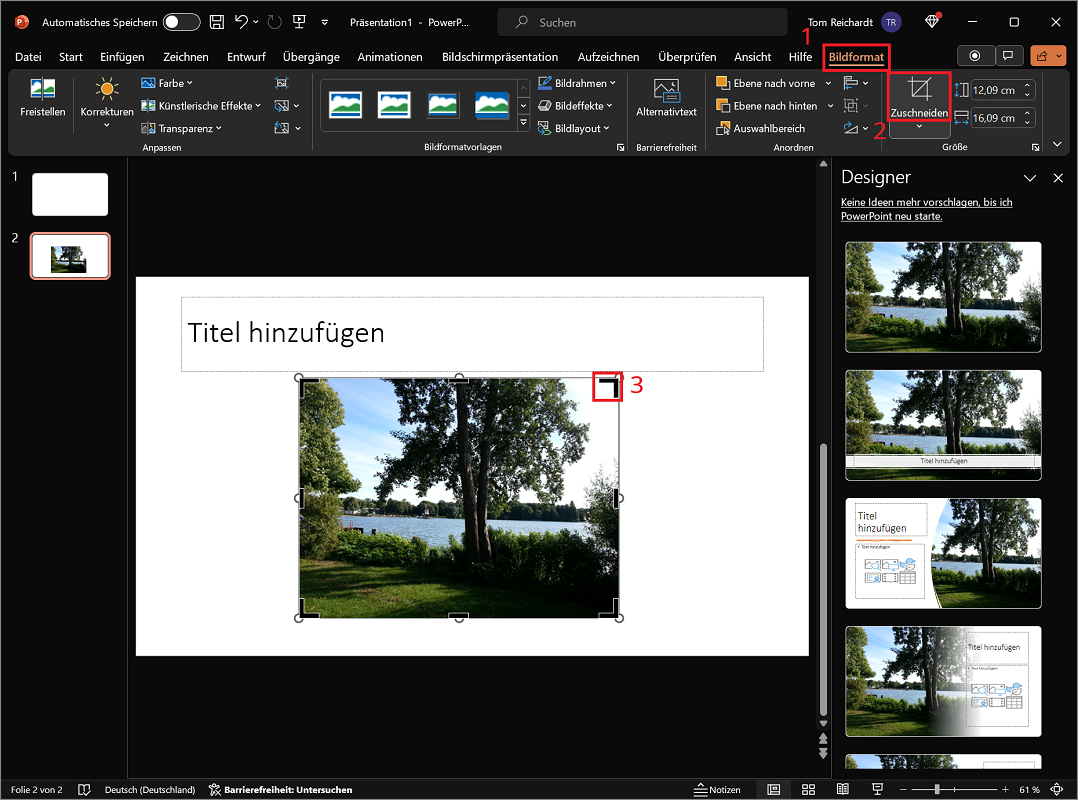 Afbeelding bijsnijden in PowerPoint met snijtekens