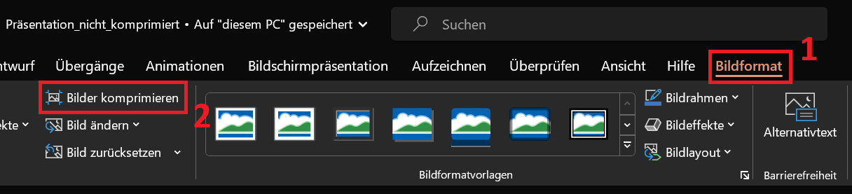 Comprimeer één afbeelding in PowerPoint