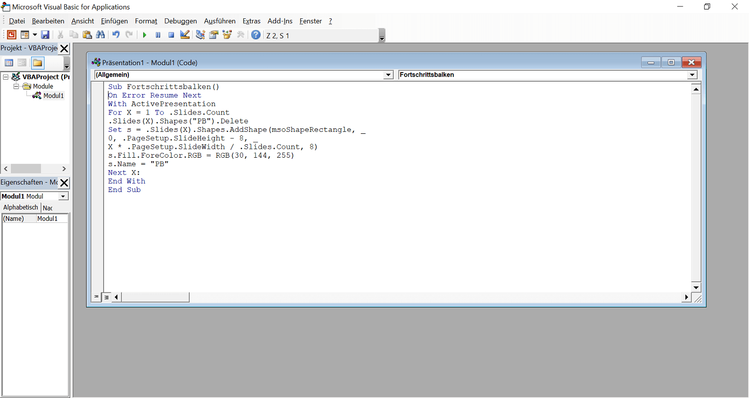Maak een macro om een voortgangsbalk in PowerPoint in te voegen