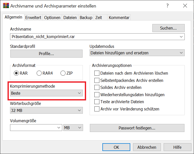 Comprimeer PowerPoint-presentatie met WinRar
