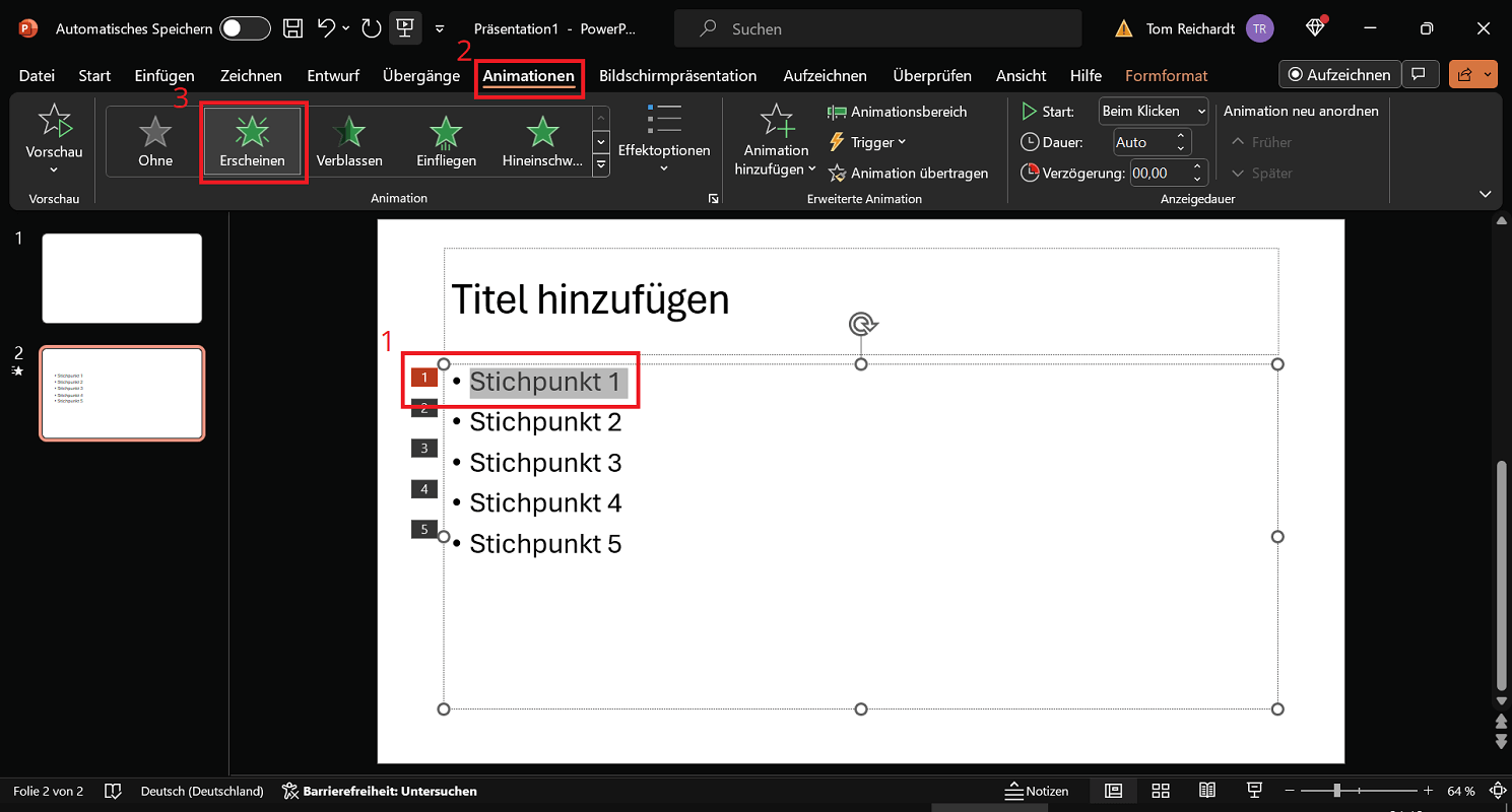 Toon PowerPoint-punten achter elkaar