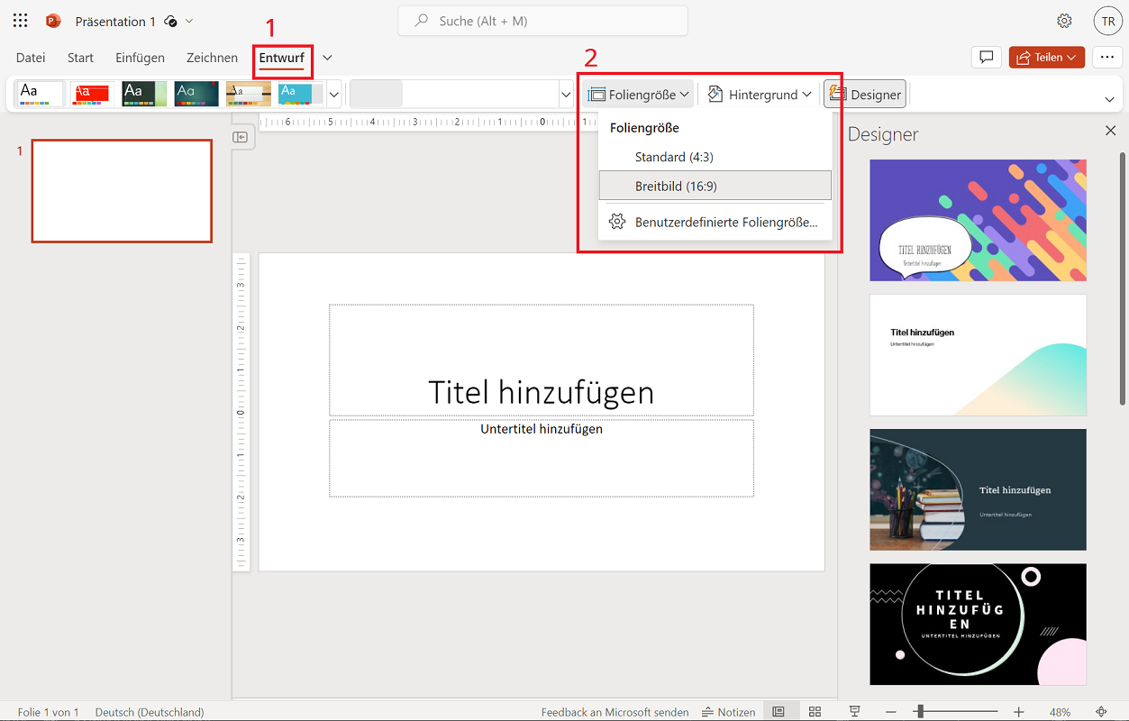 Wijzig het formaat in de PowerPoint-webversie