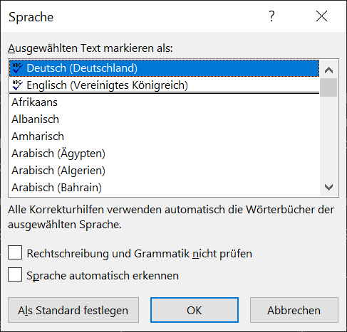 Wijzig de taal voor proeflezen en spelling in Word