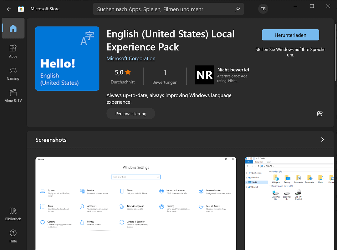 Download taalpakketten uit de Windows Store