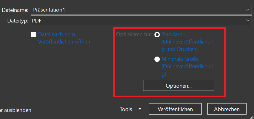 Publicatieopties voor presentaties