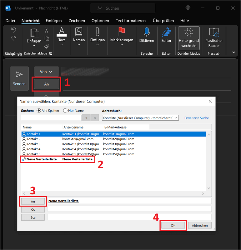 Verzend distributielijst in Outlook