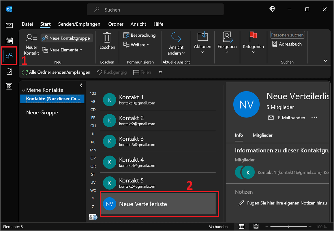 Open distributielijst in Outlook