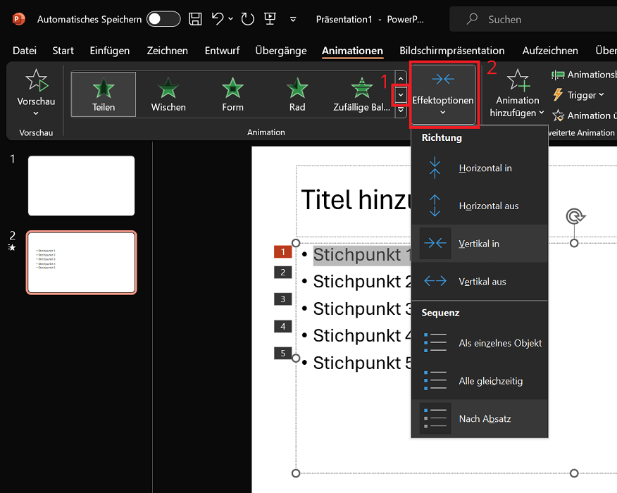 Selecteer extra animaties en effectopties