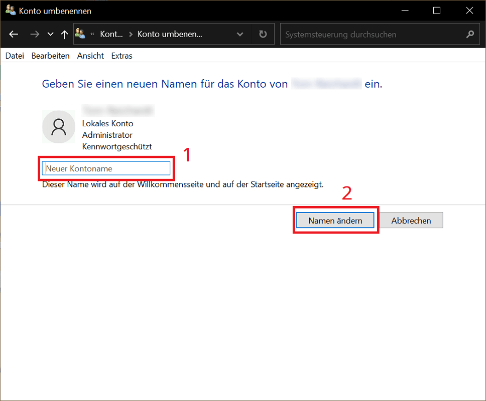 Wijzig de Windows 10-gebruikersnaam