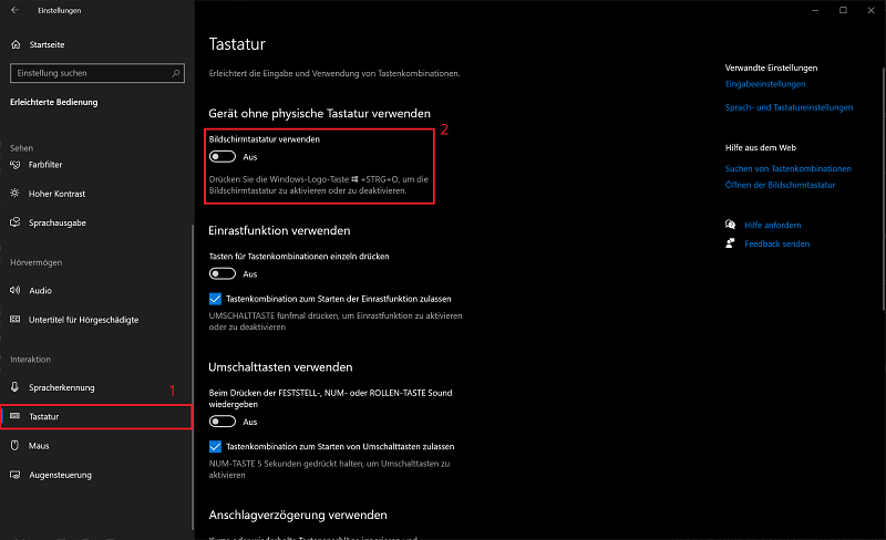 Windows 10: Schakel schermtoetsenbord in Instellingen in
