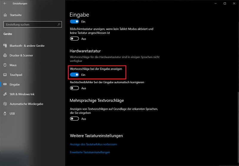 Schakel tekstsuggesties in Windows 10-instellingen in