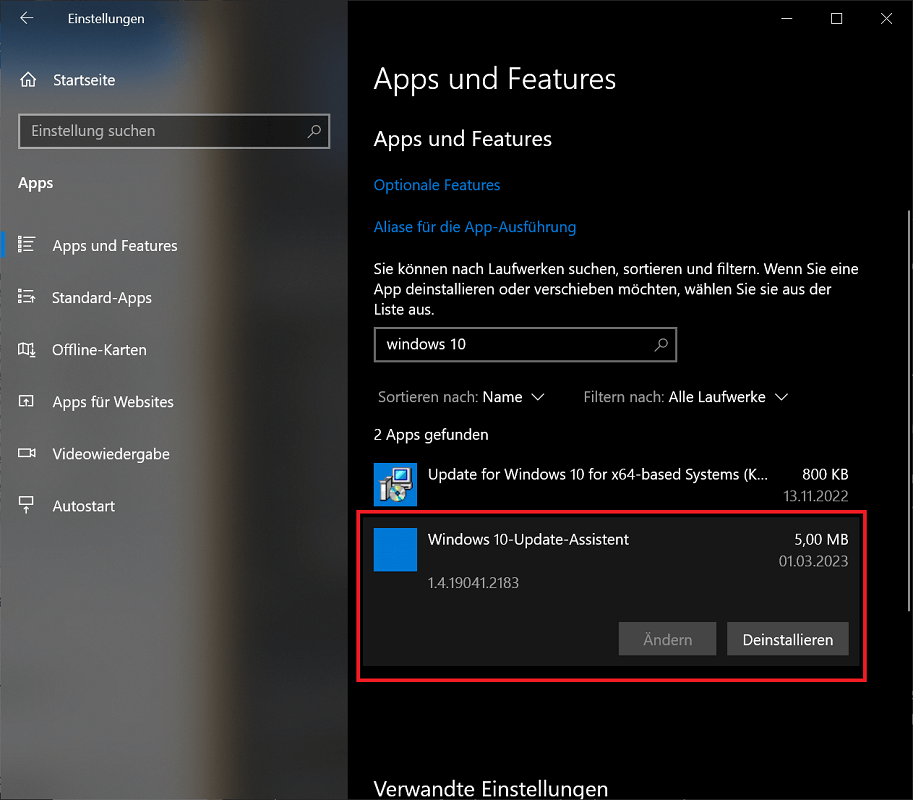 Verwijder Windows 10 Update-assistent