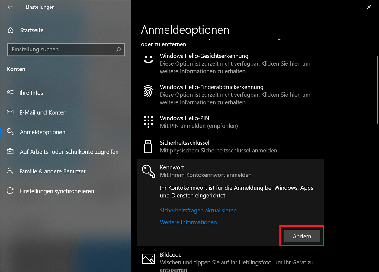Wijzig het wachtwoord in de aanmeldingsopties van Windows