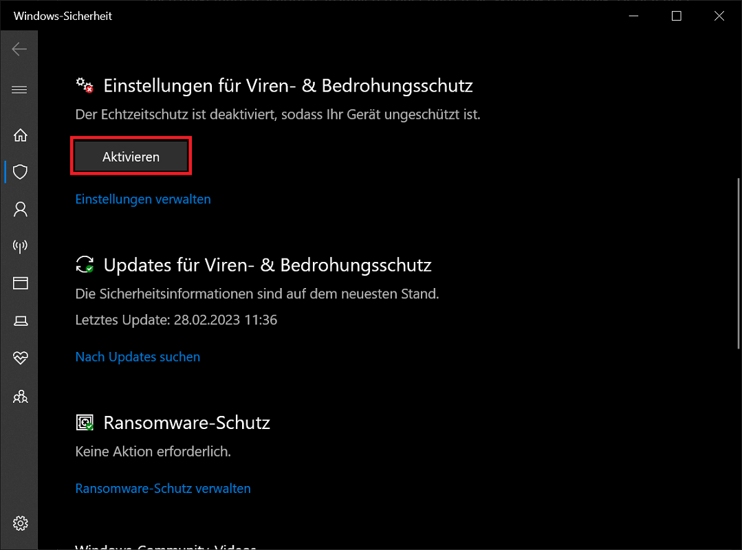 Activeer Windows Defender