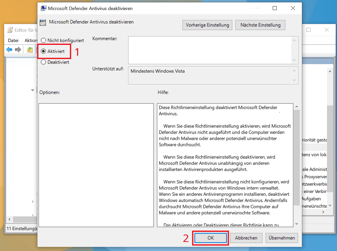 Schakel Windows Defender uit in Groepsbeleid